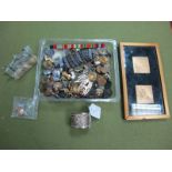 Military Buttons, cap badges, cloth badges, napkin rings, 1926 Congress medallions, etc:- One Tray