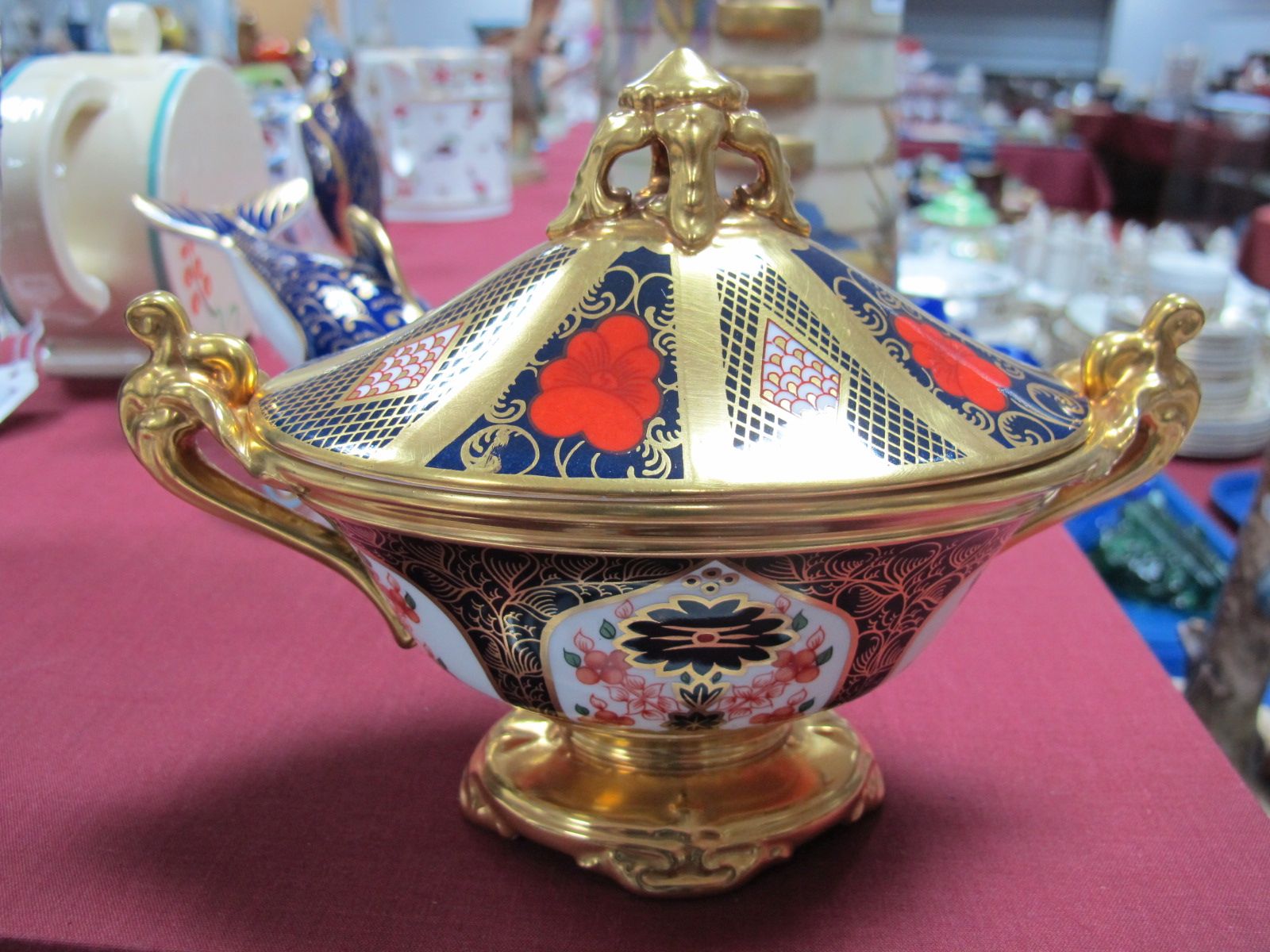 A Royal Crown Derby Imari Twin Handled Lidded Urn, pattern 1128, date code for 1980.