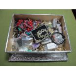 Assorted Costume Jewellery, including beads, Siam style openwork bracelet, brooches, earrings,