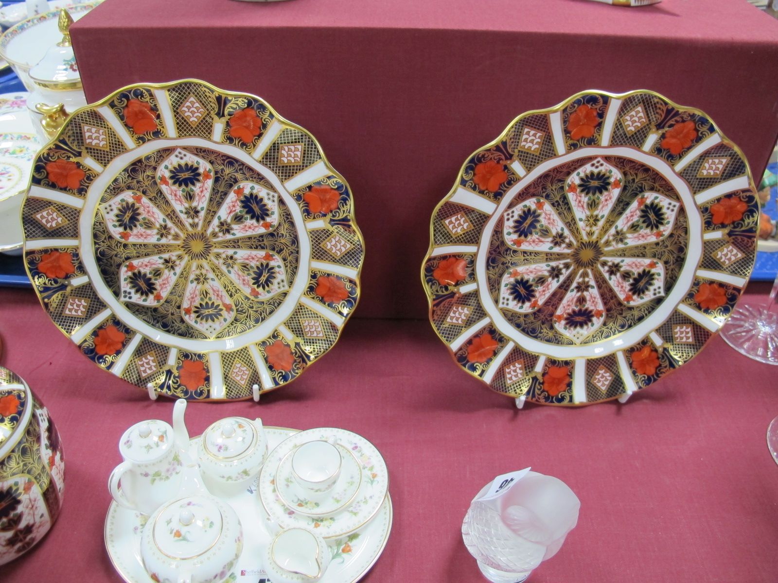 A Pair of Royal Crown Derby Imari Cabinet Plates, wavy rim, pattern 1128, date code for 1981,