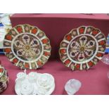 A Pair of Royal Crown Derby Imari Cabinet Plates, wavy rim, pattern 1128, date code for 1981,