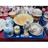 A XIX Century Rockingham Style Cup and Saucer, Beswick bowl, tobacco jar, pair of Worcester style