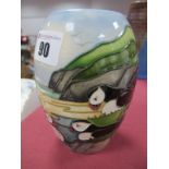 A Moorcroft Pottery Puffin Vase, 'KDM', 'Kerri' and date 97 under base,13cm high.