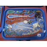 Polished Hardstone and Other Bead Necklaces, diamanté, etc:- One Tray