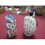 A Royal Crown Derby Imari Penquin Paperweight, gold stopper and a Royal Crown Derby Imari beaver