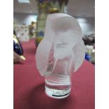 Lalique Frosted Glass Owl Paperweight, etched Lalique (R) France, 8.5cm high.