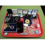 Costume Brooches, earrings, etc:- One Tray