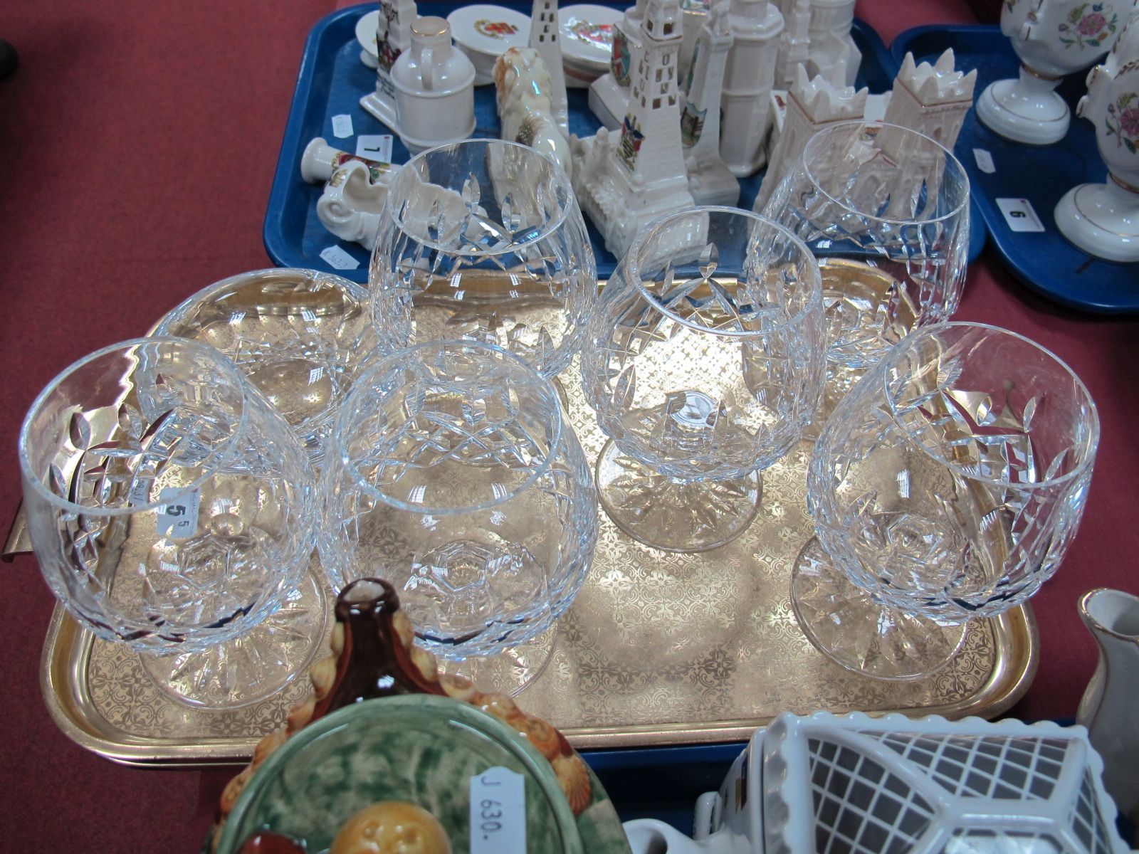 Six Waterford Crystal Brandy/Cognac Glasses, in the Lismore Pattern; together with Waterford crystal