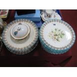 A XIX Century Worcester Porcelain Dessert Service, of plates and tazzas, with blue gilt borders,