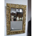 A Rectangular Wall Mirror in Gilt Wood Frame, another in oak. (2)