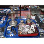 Costume Jewellery, two silver marked trophies, Lanco 17 jewels watch, etc:- One Tray