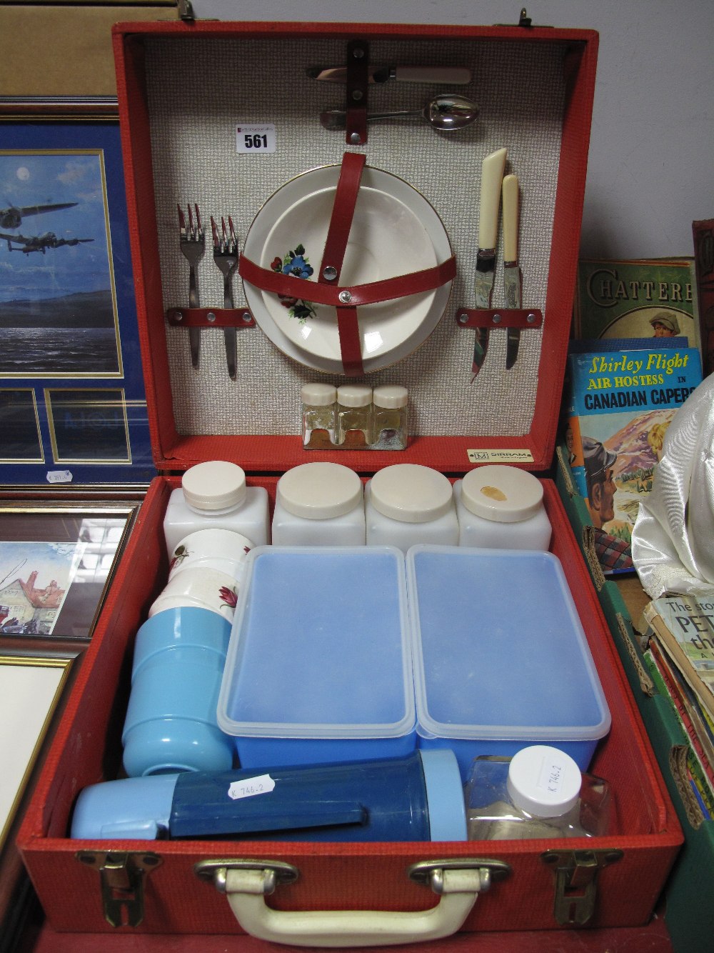 WITHDRAWN - A 1960's Sirram Picnic Case, with contents, in red.