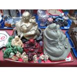 A Quantity of Buddha Figures, in brass, resin, mineral, etc:- One Tray