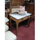 A Circa 1900 Effect Marble Top Washstand, four tile inset gallery back over single frieze drawer, on