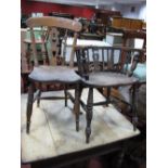 A Pair of XIX Century Bar Back Single Chairs, an ash and elm windsor chair (back cut down),