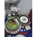 A Franklin Mint Porcelain Vase 'The Indigo Iris', Victorian hand painted cabinet plate, Wedgwood and