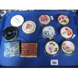 Six 'Vanroe' Powder Compacts, foliate decoration with birds and butterflies, and five other