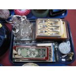 A Four Piece Cruet Set, quantity of cutlery, etc:- One Tray