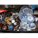 Blue and White Pottery, copper lustre jugs, etc:- Two Boxes
