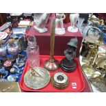 A Spelter Male Bust, barometer, brass sundial, decanter, posser:- One Tray