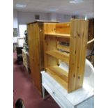 A Modern Pine Wardrobe and a pine three heights open bookcase. (2)