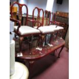 A Large Chinese Lacquered 'D' Ended Dining Table and Four Splat Back Chairs, (two single, two