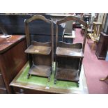 Two 1920's Freestanding Magazine/Book Stands, each with carry handle and platform base.