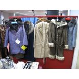 Mid to Late XX Century Ladies Coats, including 1950's wool bouclé with faux fur collar; 1970's suede