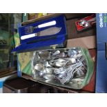 A Quantity of Cased and Loose Cutlery, including fish servers, coffee spoons, dessert set, and an