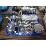 A Chrome Aeroplane Condiment Set, jam globe, cutlery, teapot,etc:- One Tray