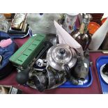 A Monitor Blow Lamp, horn, tin, brass bomber, plated ware, etc:- One Tray