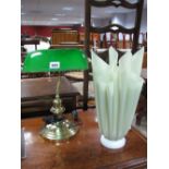 A Brass Desk Lamp, with green glass shade and a further 'handkerchief' lamp. (2)