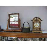 A Late XIX Century Pine and Walnut Cased Mantel Clock, dressing mirror and brass jam pan.