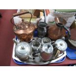 Beaton Pewter Tea Ware, XIX Century tankard, copper jug and kettle.