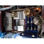 A Six Place Canteen of Electroplated Fish Knives and Forks, cased goblets, teaspoons, two carriage