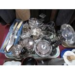 A Mixed Lot of Assorted Plated Ware, including four piece tea set, twin branch candelabra, three