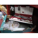 Cased Cutlery, fish knives and forks, glass, fruit bowl, glass salad servers, vases, etc:- One Box