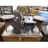 Two Carved Indian Hardwood Plant Tables, stool, magazine rack. (4)