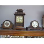 An Early XX Century Pie Cased Mantel Clock, two dome topped examples (faults). (3)