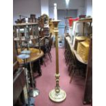 Gilt Standard Lamp, with reeded pedestal, circular base. on bun feet.