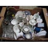 China Tea Wares, Wedgwood vase, Aynsley loving cup, brass door knocker, glassware, etc:- One Box