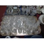 A Ships Decanter, brandy, whisky and other drinking glasses:- One Tray
