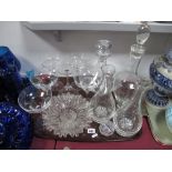 Six Sundae Glasses, decanter, carafe's, pressed glass bon bon dish, etc:- One Tray