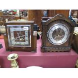 A 1930's Bentima Oak Cased Eight Day Mantel Clock, in the Art Deco manner, silvered chapter ring,