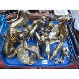 A Collection of Cast Brass Model Dogs and other wildlife:- One Tray
