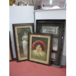 An Edwardian Wall Mirror, flanked by black and white prints, 'Our Boy' and ladies prints. (3)