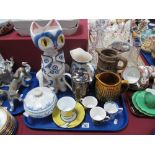 A Large Italian Pottery Cat, tureen, Czech Art Deco cup and saucer, 'Midnight Owl' coffee pot, etc:-