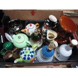 Three Wade Whisky Bells, Burlington and Tony Wood toby jugs, novelty teapots, etc:- One Box