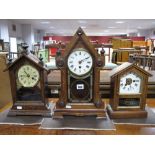 Two Circa 1900 American Walnut Mantel Clocks, each with pointed arch fascia's with moulded