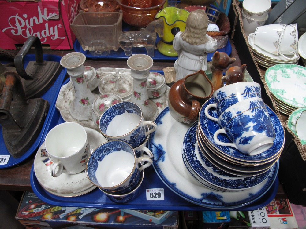 Blue and White Teaware, rose trinket set, Peace cup and saucer, etc:- One Tray